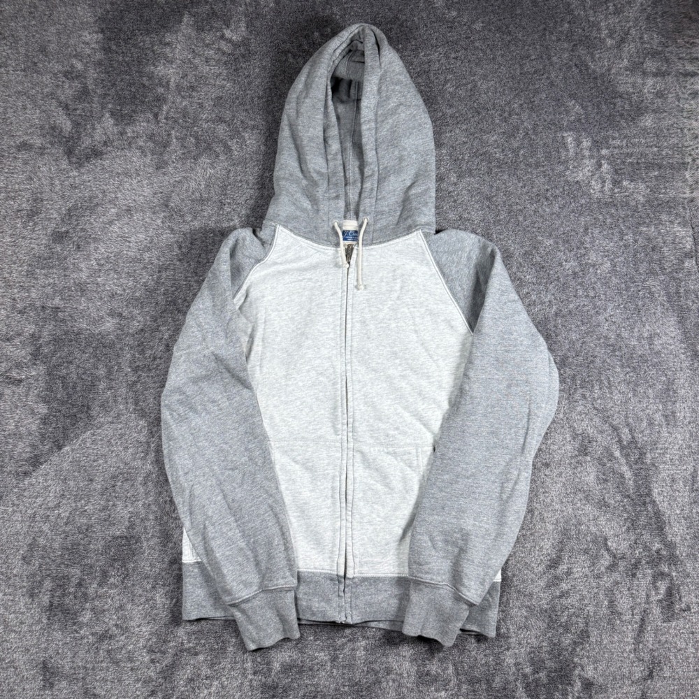 J.Crew Vintage Fleece Zip Up Hoodie Mens Medium Grey Two Tone 100% Cotton